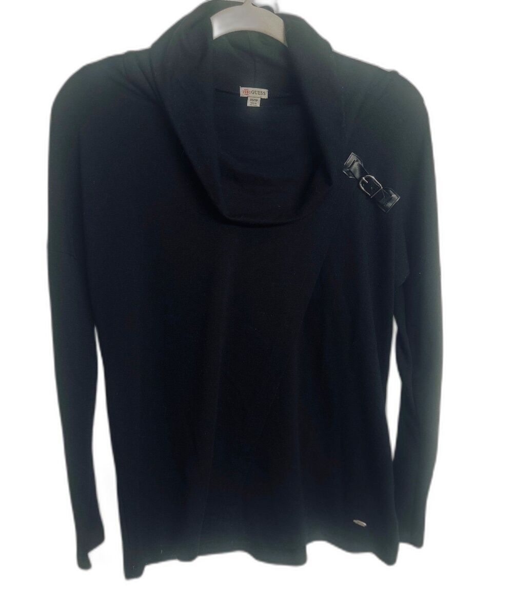 Guess Est 1981 Vintage Cotton Office Cowl Neck Metallic Buckle Accent Sweater XS